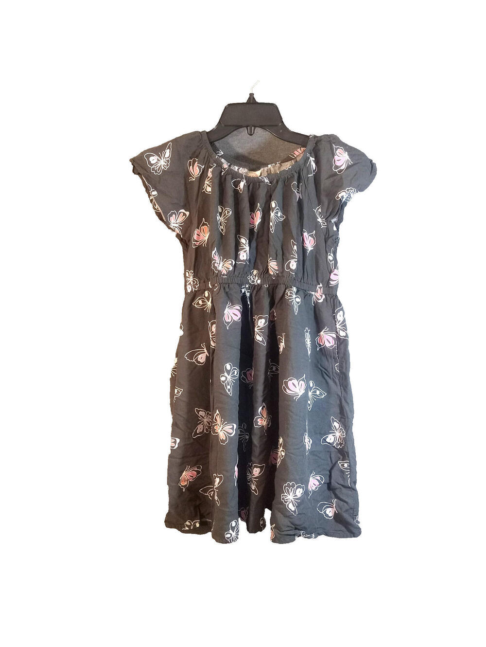 Cat & Jack Butterfly Dress Girls Size 8 Smoke Gray Black Pink Round Neckline